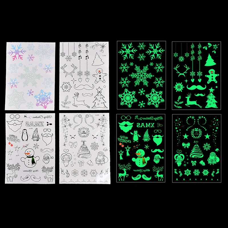 

Luminous Tattoo Glow In The Dark Glitter Christmas Tatoo Flash Fluorescent Temporary Tattoos Stickers Water Transfer Body Art