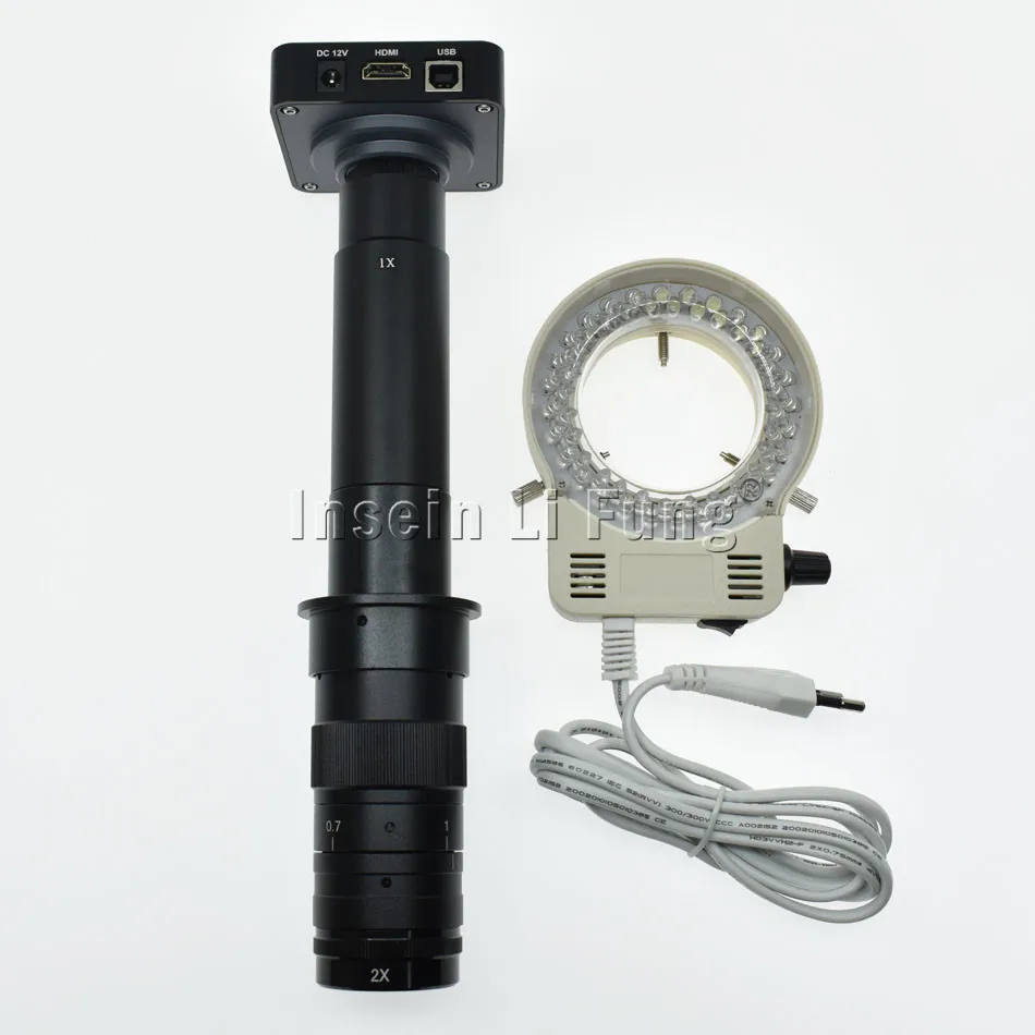 HD 38MP 2K 1080P 60fps HDMI USB видео микроскоп камера+ 5X-600X Регулируемый зум C-mount объектив+ светодиодный светильник источник - Цвет: 10X-600X with LED
