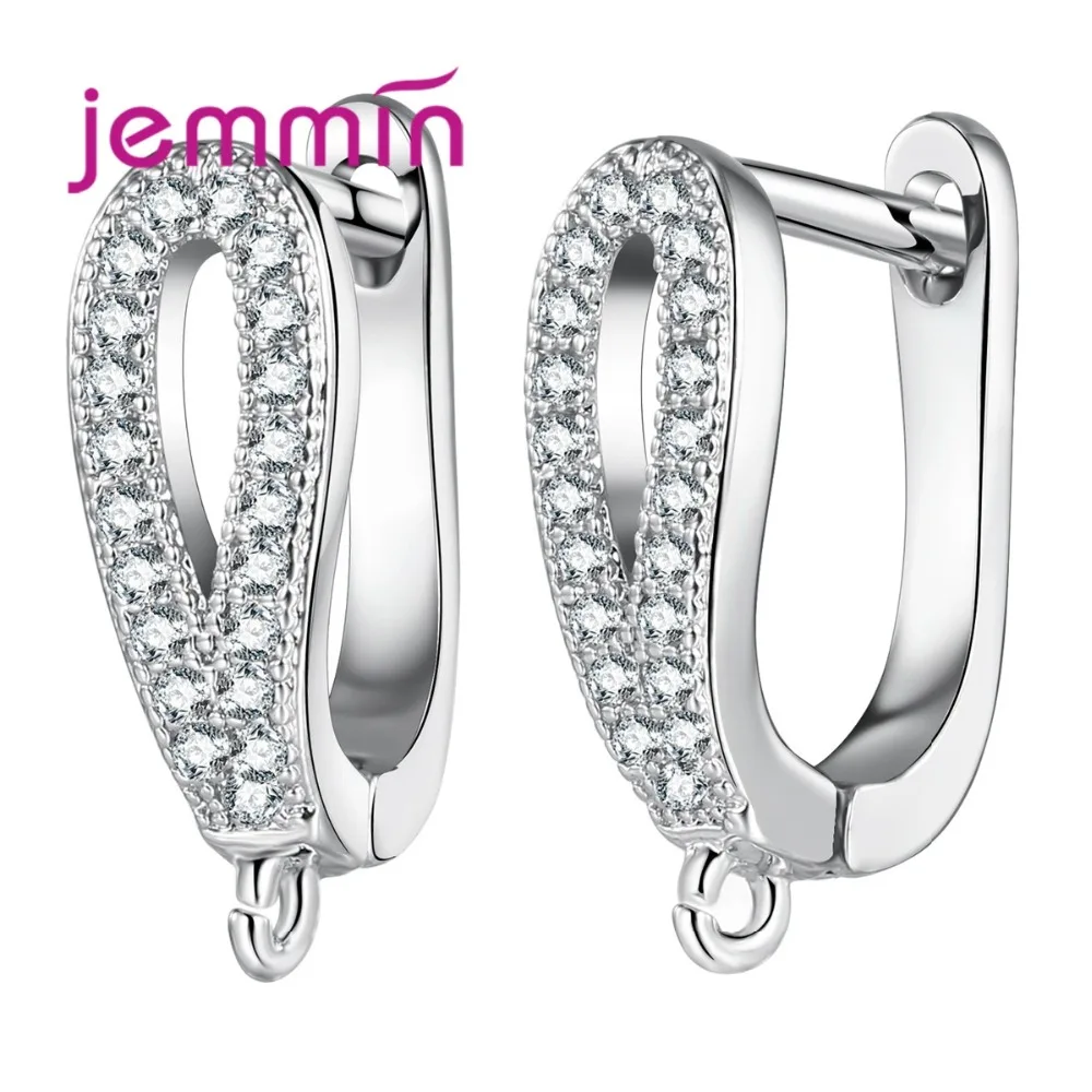 

Fine 925 Sterling Silver Hooks Earwire Findings Clear Micro Rhinestone Earrings Componenets For DIY Jewelry Accessory