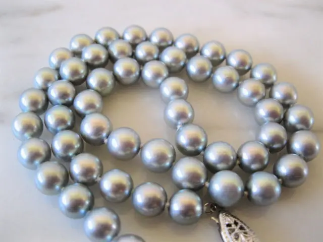 

Free shipping hot sale Women Bridal Wedding Jewelry >>gorgeous AAA 9-10mm tahitian silver gray pearl necklace 17inch