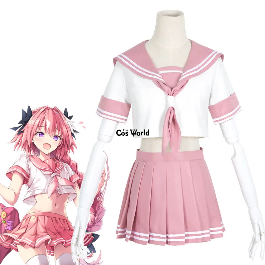 

FGO Fate Grand Order Apocrypha Rider Astolfo Asutorufo JK School Uniform Sailor Suit Tops Skirt Outfit Anime Cosplay Costumes