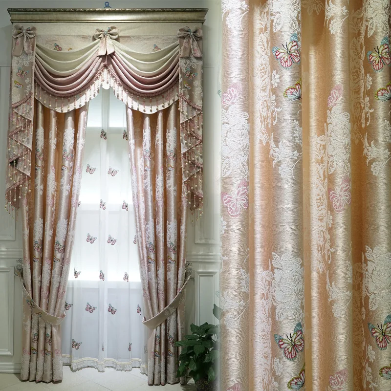 

Butterfly Embroidery 3D Curtains for Bedroom Valance Luxury Curtains High Precision Gir Curtains for Living Room
