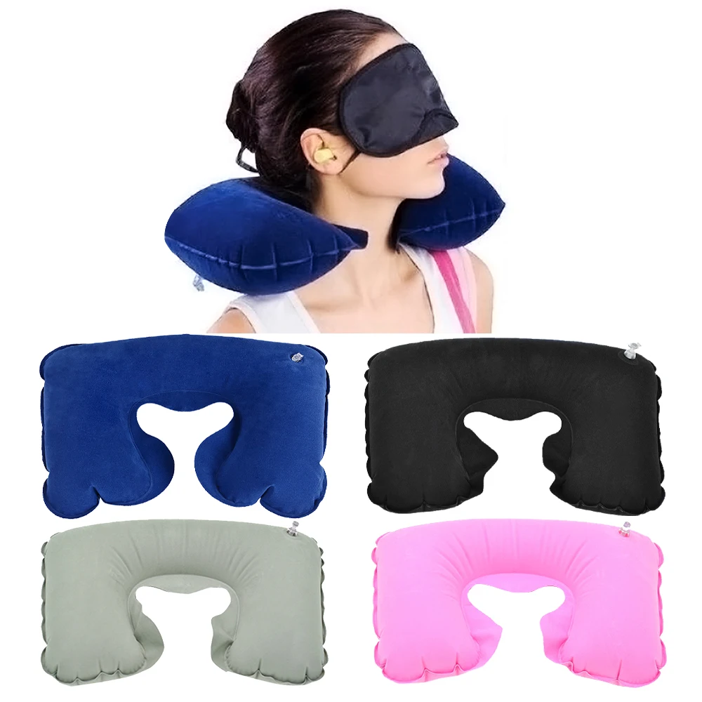 

U-Shape Functional Inflatable Neck Pillow Inflatable Travel Pillow Car Head Neck Rest Air Cushion Flocking Travel Neck Pillow