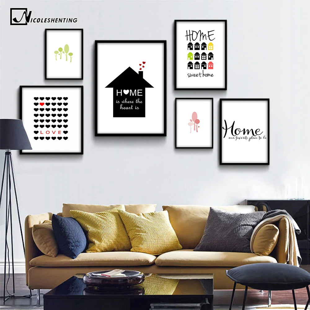

HOME HEART Motivational Quote Art Canvas Poster Minimalist Print Abstract Cartoon Wall Picture for Modern Home Room Decor CX126