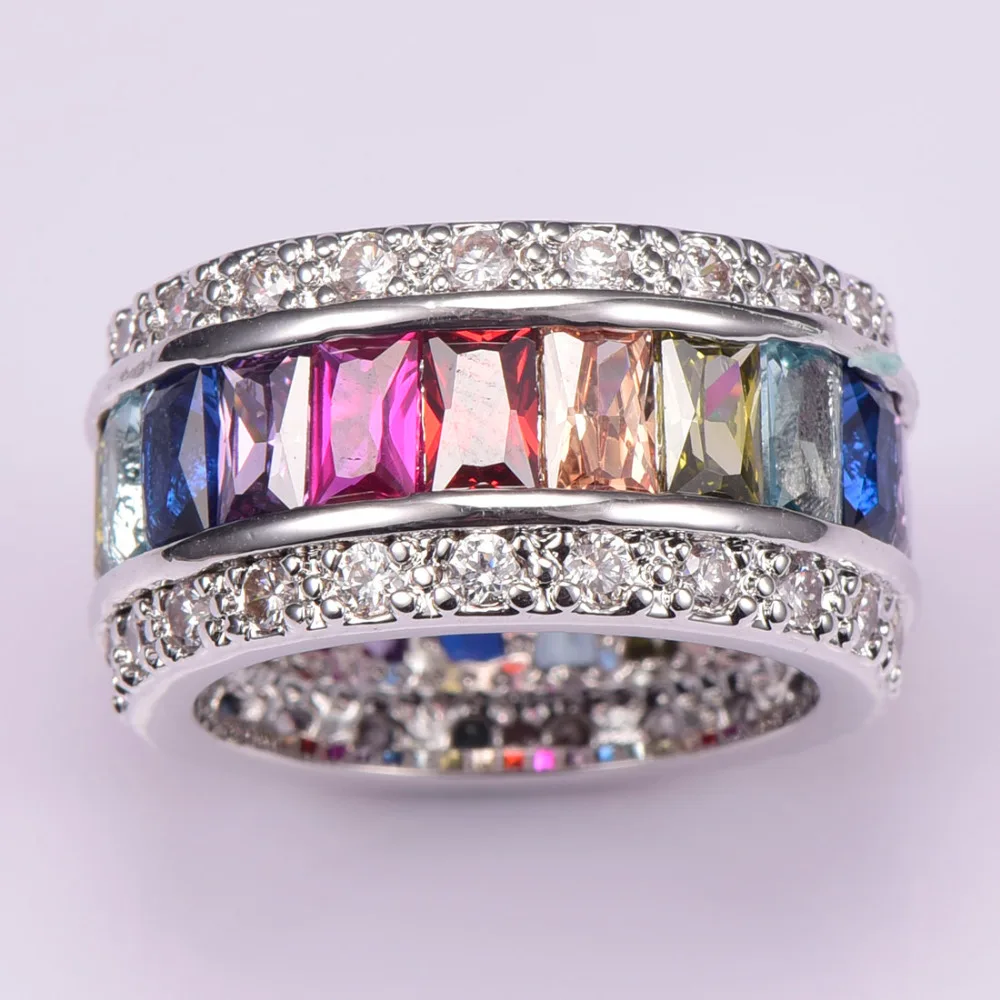 Weinuo-Bague en cristal multicolore pour femme, argent regardé 925, vente en gros au détail, offre spéciale, taille 6, 7, 8, 9, 10, 11, 12