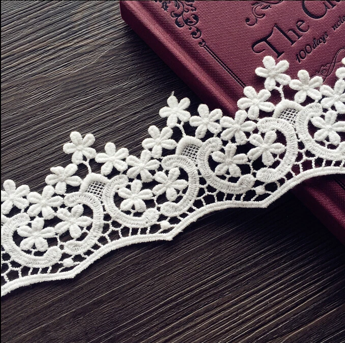 5 yard 7cm 2.75" wide ivory cotton fabric embroidered tapes lace trim