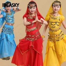 Индийский танец живота Болливуд танцевальные костюмы для детей набор профессиональных детей девочек Восточный Танец Топ юбка хип шарф