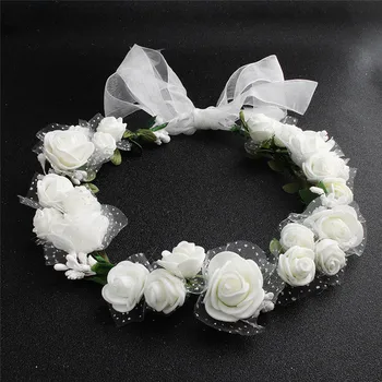 

Women Bezel Flowers Head Girls Flower Crown Wreath Wedding decoration Bridal Hair Accessories Double Foam Rose Floral Headband