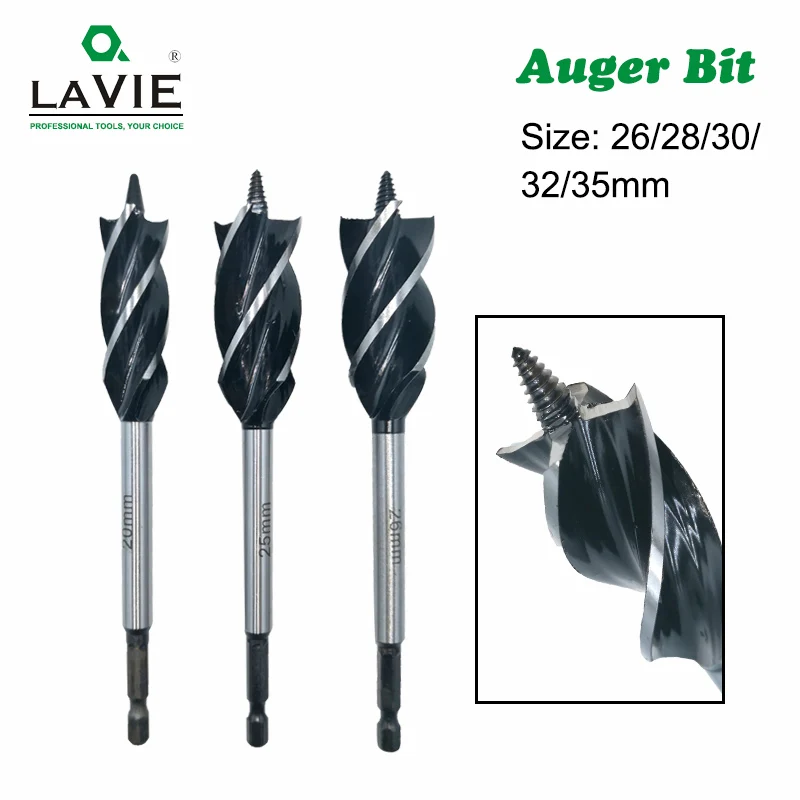 Auger Wood Drill Bits Joiner Carpenter Fast Cut 8mm To 32mm Hex Shank 