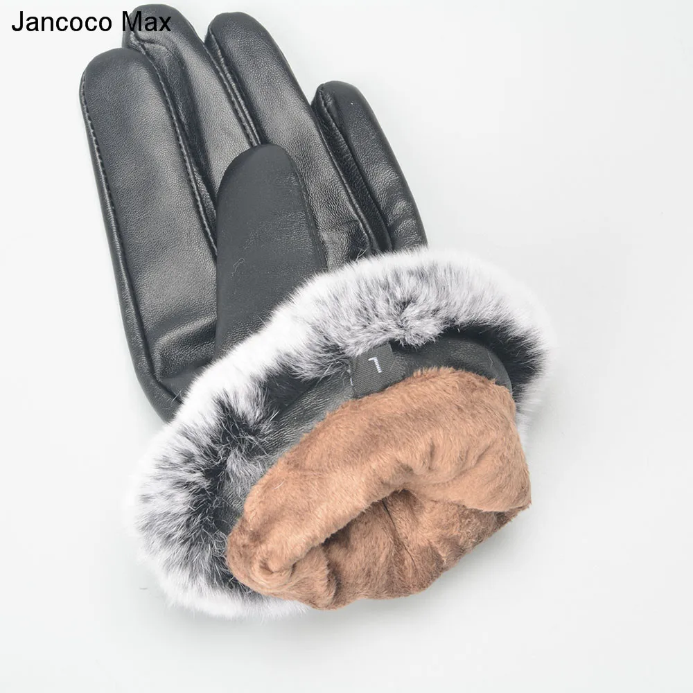 Jancoco Max женские перчатки из натуральной овечьей кожи, мягкие варежки из кроличьего меха с сенсорным экраном, теплые весенне-зимние перчатки S2036