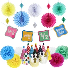 1/2 Birthday Party Decorations Set 18pcs For 6 Months Half Birthday Boy Girl With Rainbow It's My 1/2 Birthday Banner 