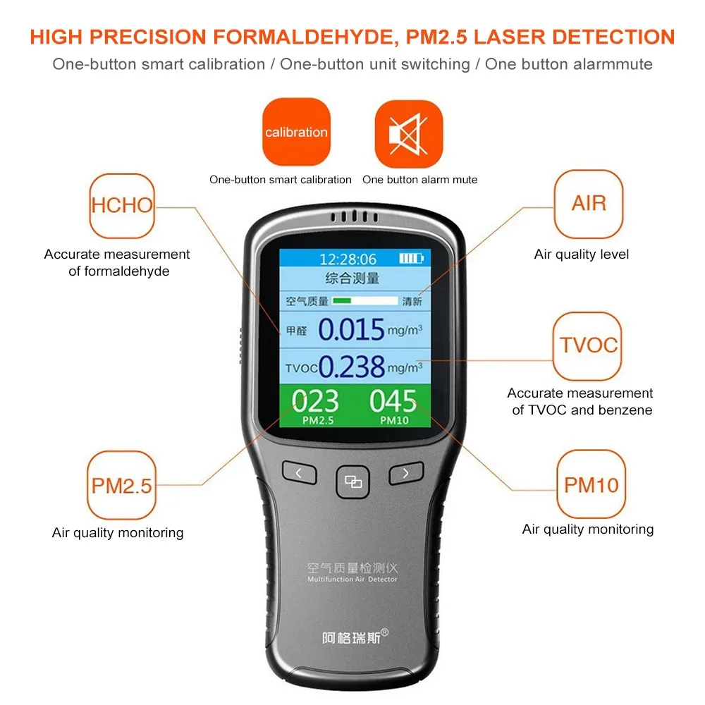 6 в 1 HCHO PM2.5 PM1.0 PM10 TVOC USB детектор качества воздуха монитор формальдегида анализатор газа lcd прецизионный детектор газа