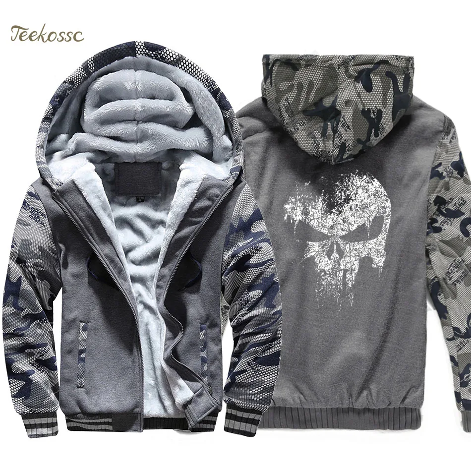  Super Hero Skull Hoodie Men Hip Hop Hooded Sweatshirt Coat Winter Thick Fleece Warm Swag Cool Jacke