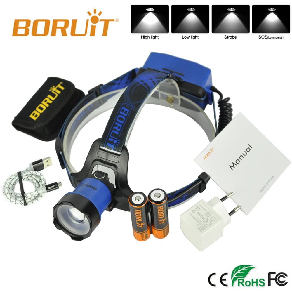 Boruit B13 светодиодный налобный фонарь перезаряжаемый масштабируемый