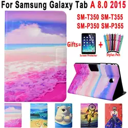 С модным рисунком кожа Смарт сна проснулся чехол для samsung Galaxy Tab 8,0 2015 T350 T355 P350 чехол принципиально + ручка + пленка