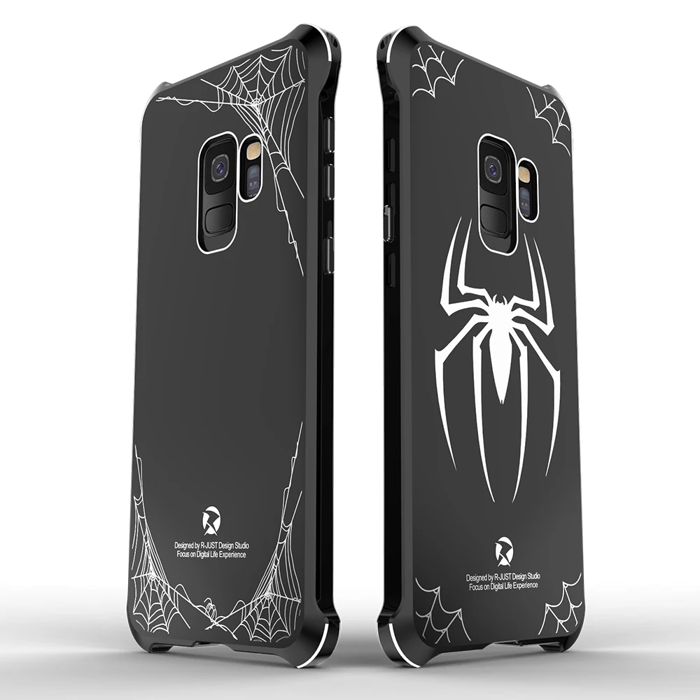 R-JUST Metal Case For Samsung S9 Plus Aluminum Bumper Back Cover Ultra-thin Acrylic Spider Phone Protect |