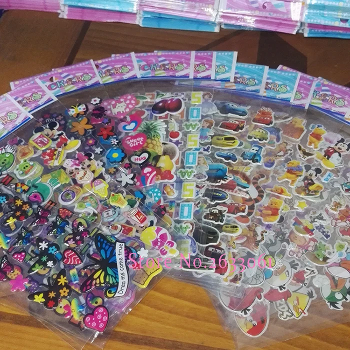 100 Different Sheets Cute 3D Puffy Bubble Sticker Cartoon Comic Animation Stickers Pack DIY Toys Gift for Children Kid for phone