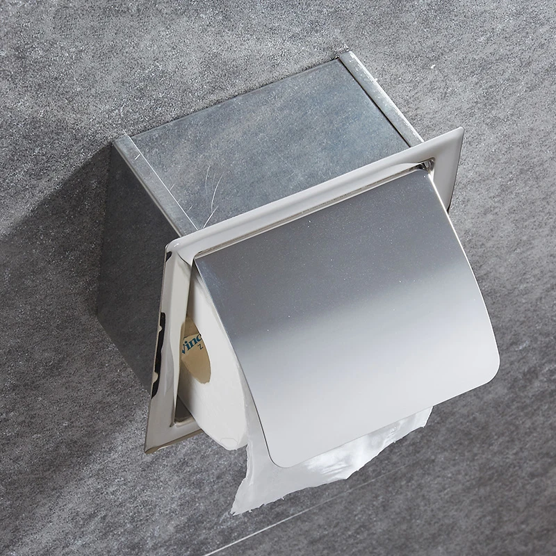 Recessed wall embedded stainless steel roll holder toilet paper holder tissue box tray paper towel ak15