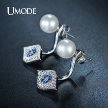 UMODE Simulated Pearl Earrings Tiny AAA+ CZ Hamsa Evil Eye Piercing Stud Earrings For Women Jewelry Fashion Hot Gift AUE0157