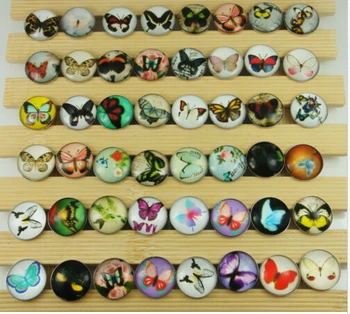 

NEW 100pcs/lot Mixed Styles 18mm snap new button butterfly Glass watch snap new button Fit watch Bracelet Jewelry