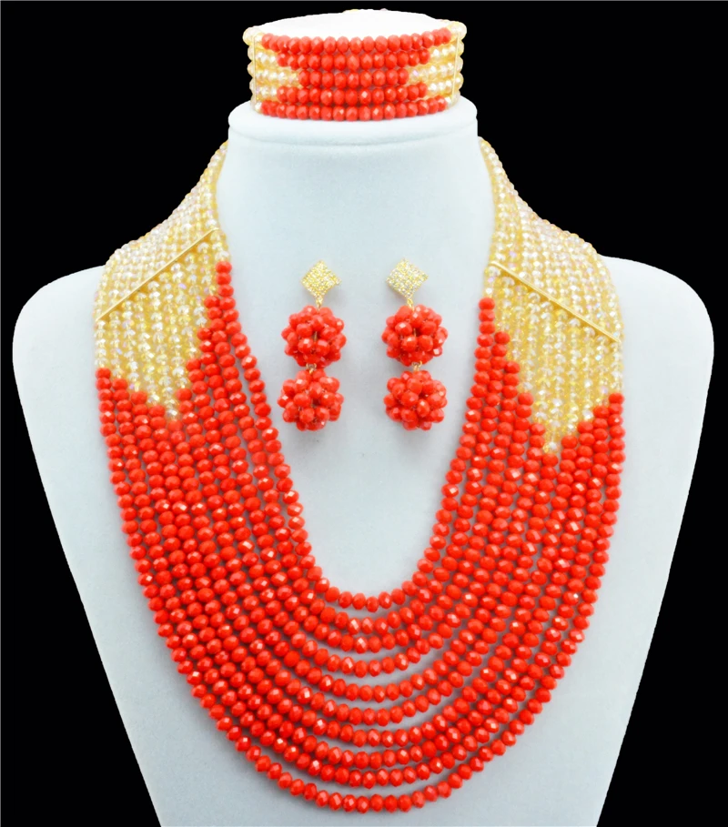 2016 Горячая Распродажа красное ожерелье нигерийские Свадебные африканские бусы