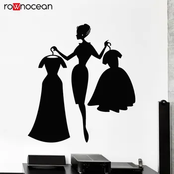 

Vinyl Wall Decal Fashion Girl Shopping Clothing Store Dresses Stickers Removable Self-adhesive Mural Wallpaper 3293