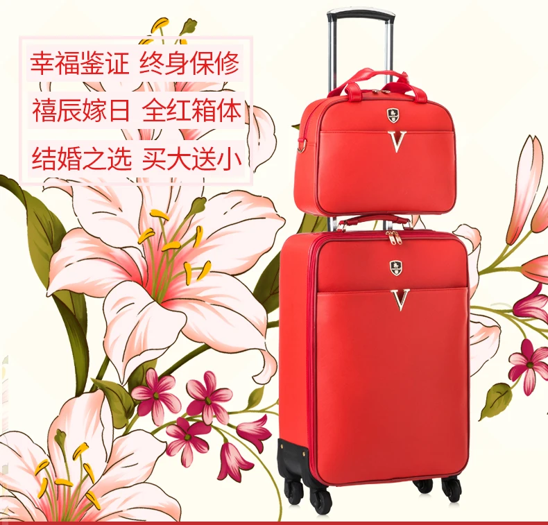 Для женщин дорожного чемодана Винтаж сумка тележка Сумки на колёсиках красный известный