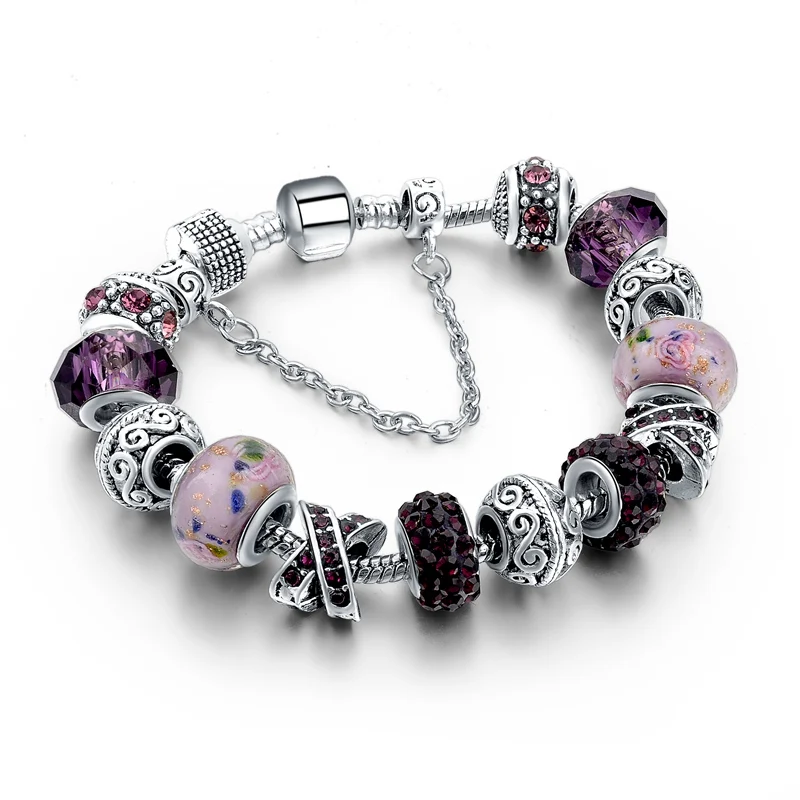 ATTRACTTO браслет с голубыми кристаллами браслеты и браслеты с серебряным покрытием браслеты для женщин Femme ювелирные изделия браслет дружбы SBR160158 - Окраска металла: Purple