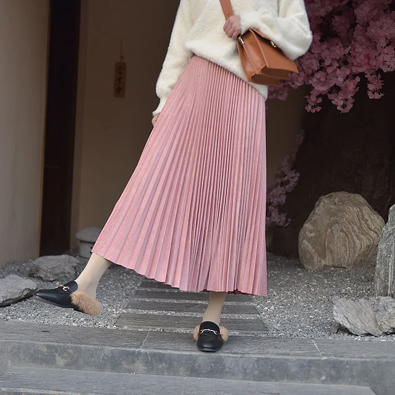 Женская длинная Плиссированная юбка винтажная с высокой талией|skirt vintage|suede skirtlong