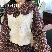 RUGOD женский однотонный белый свитер жилет v-образный вырез крючок цветок выдалбливают теплый топ весна мода женский элегантный шик colete feminino