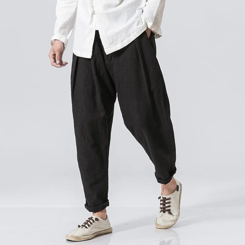 Korean version of the original cotton and linen casual wild pants autumn Chinese men's loose linen trousers low waist pants Korean version of the original cotton and linen casual wild pants autumn Chinese men's loose linen trousers low waist pants