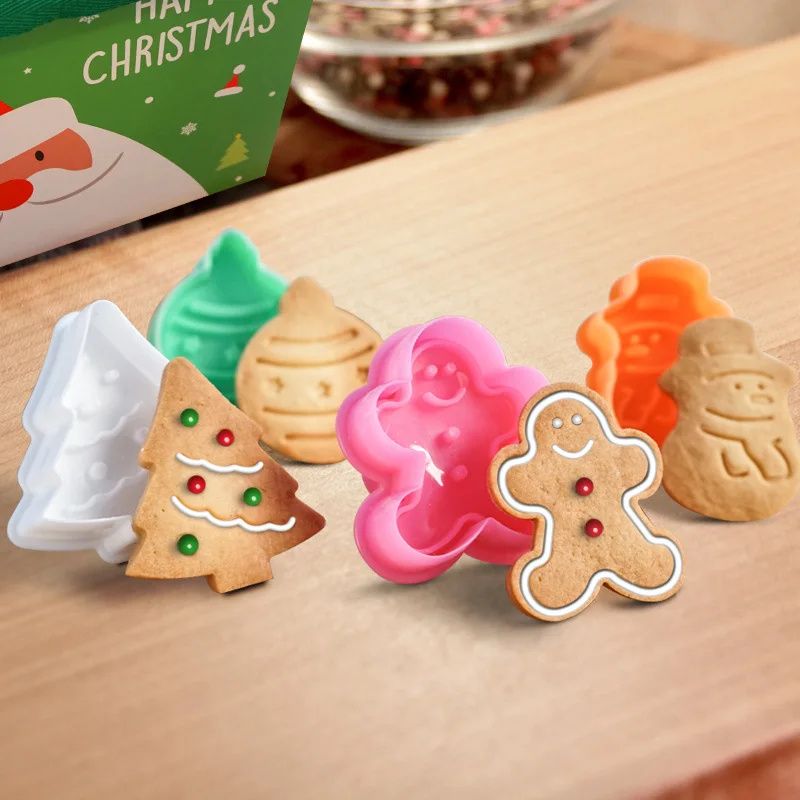 

4pcs/set Christmas Bakeware Ginger Bread Snowman Jingle Bell Cookie Biscuit Cutter Mold Confectionary Baking DIY Tools Kitchen