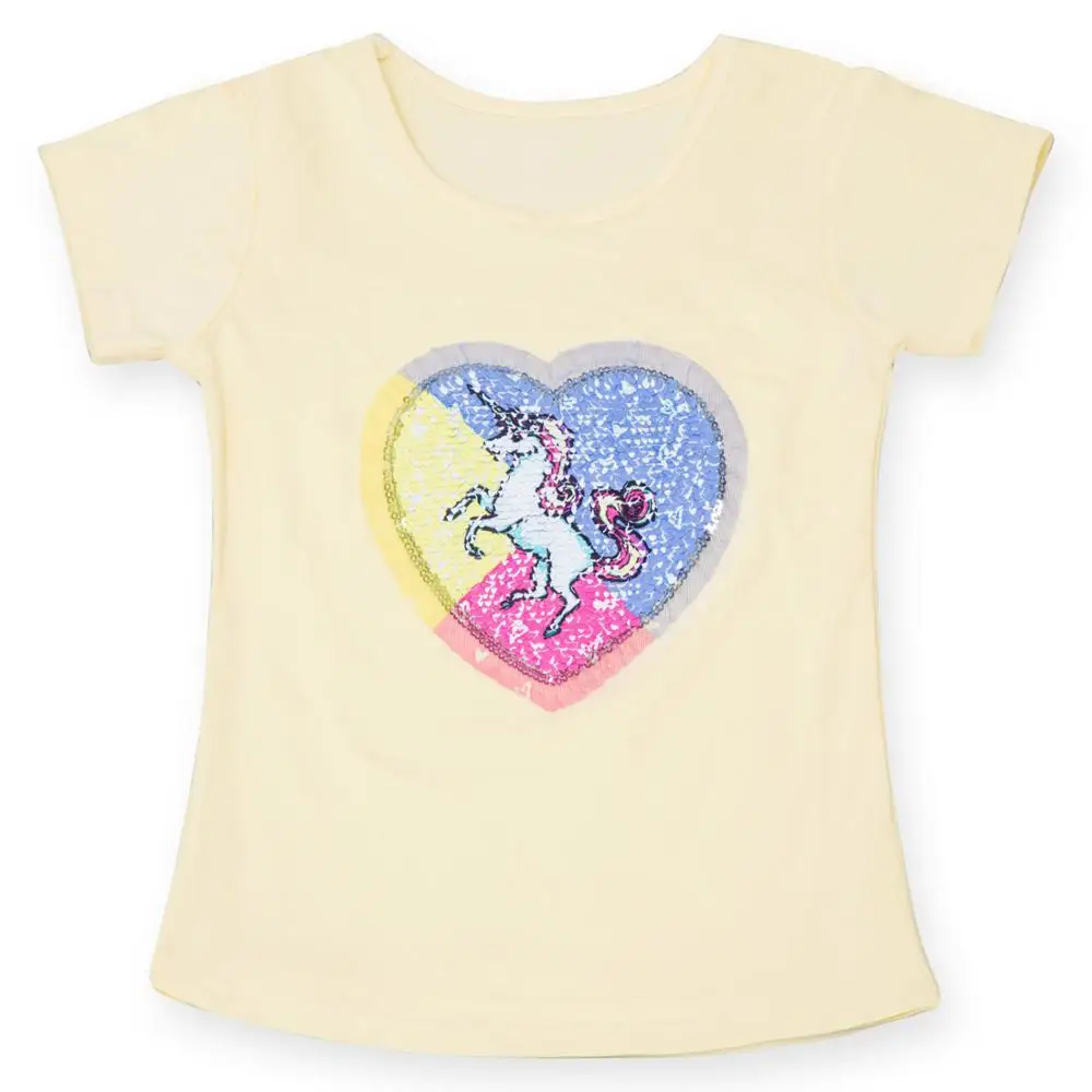 

AmzBarley Baby Girl Unicorn t-shirt Short Sleeves Sequin Cotton clothes kids solid T-shirt Summer clothes Children Tee Shirts