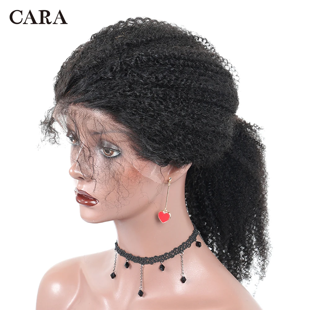 Бесклеевая бразильская кружевная Передняя парик 4B 4C афро кудрявые вьющиеся человеческие волосы парики для женщин предварительно сорванные 130% натуральный черный парик Remy CARA