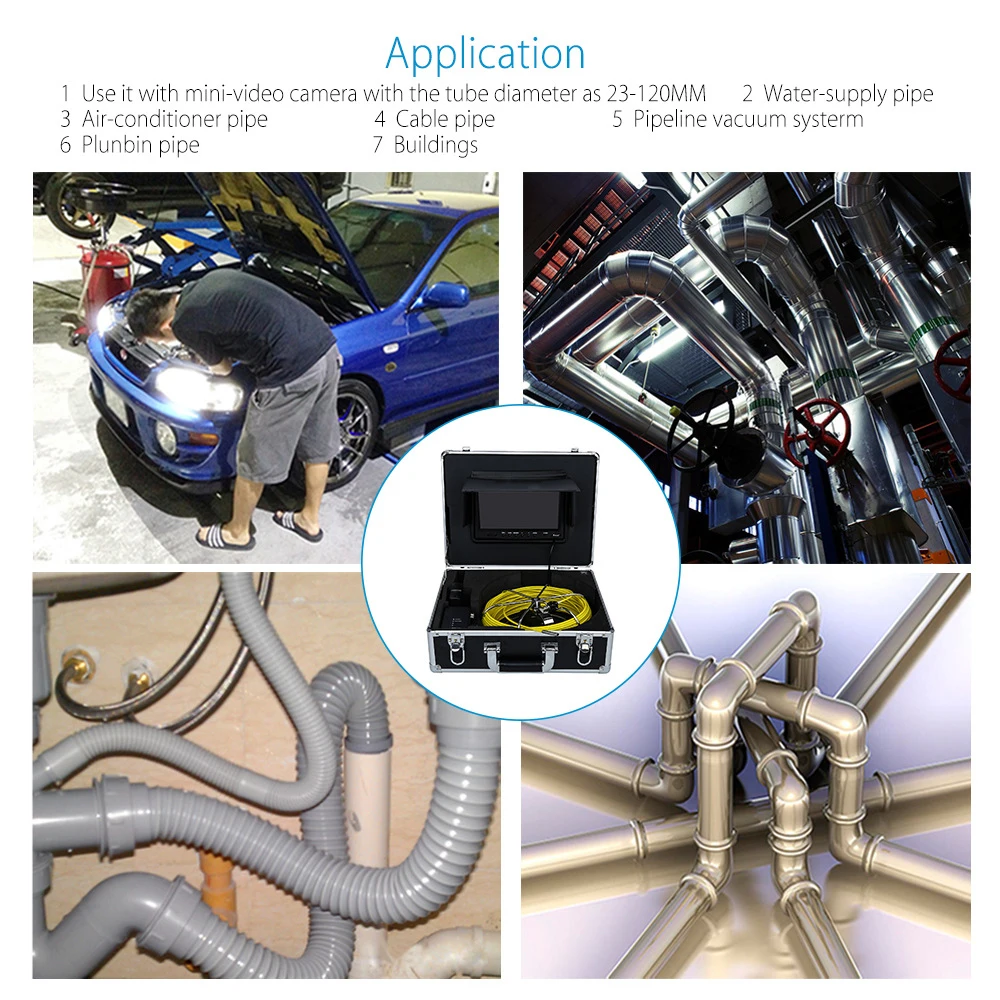  WP90C 6.5mm camera 20m cable Sewer Endoscope camera Kitchen sewer check yellow cable with suitcase  - 32816308091