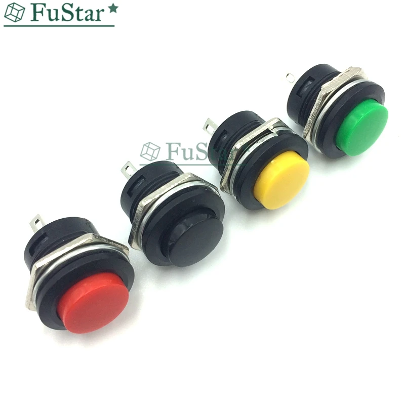 

5pcs Momentary Push Button Switch OFF-(ON) 16mm Circular Self-Reset Button Unlock Button Normally Open Black Red Green Yellow