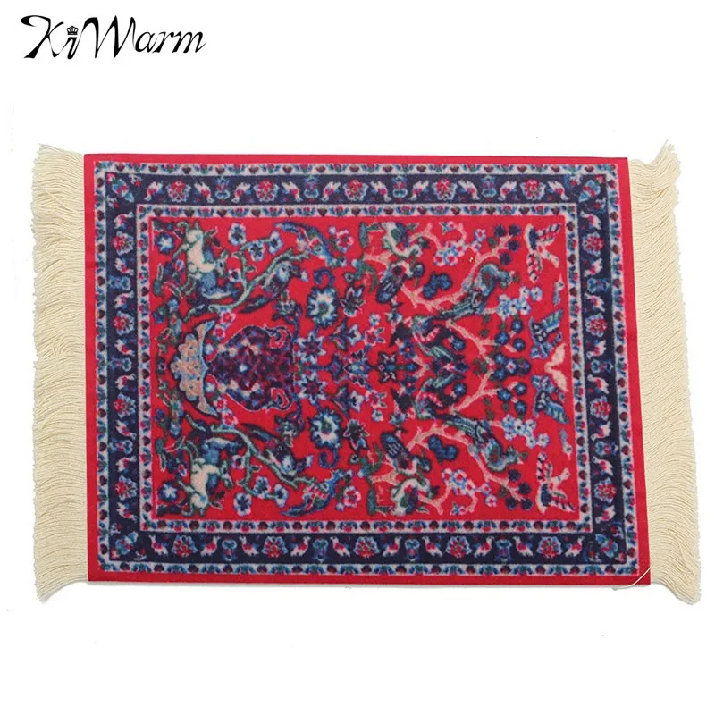 Image Kiwarm Rubber Cotton Printing Persian Mini Woven Rug Style Laptop Desktop Mouse Pad Carpet Mousemat With Fringe Decor 28x18cm