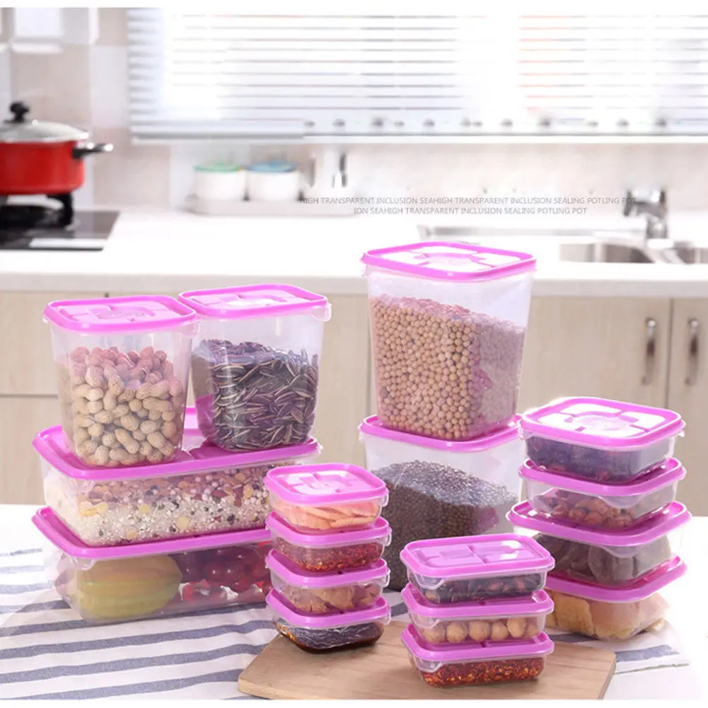 

17 Set Plastic Kitchen Food Cereal Grain Bean Case Rice Storage Container Box PP Fresh-keeping Lids