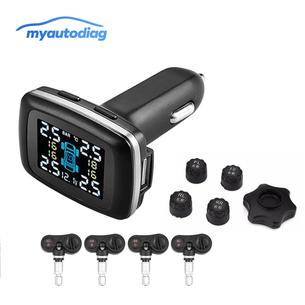 

Real Time Digital Tire Pressure Monitoring System Wireless Internal / Extenal TPMS Tire Pressure Alarm Car Charger