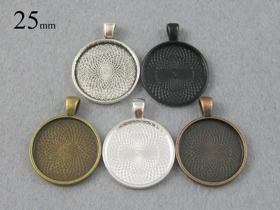 

25 Pieces 1 inch Round Pendant Tray, Bezel Pendant Blank, 25mm Cabochon Settings - Silver
