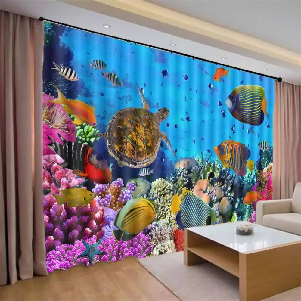 

Tropical fish turtle 3D Window Curtains Living Room bedroom Drapes Rideaux factory Customized size shower curtain