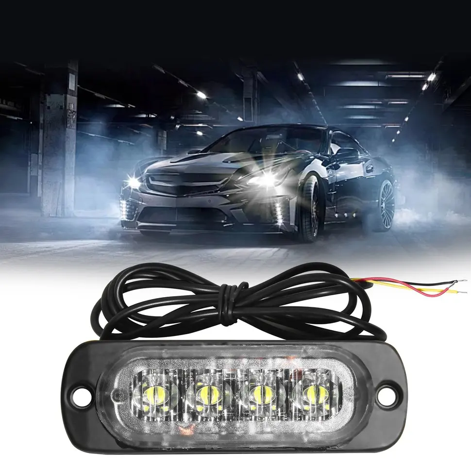 

10pcs 4 LED 12-24V Car Vehicle Truck Strobe Flash Light Side Warning Caution White Light Lamp