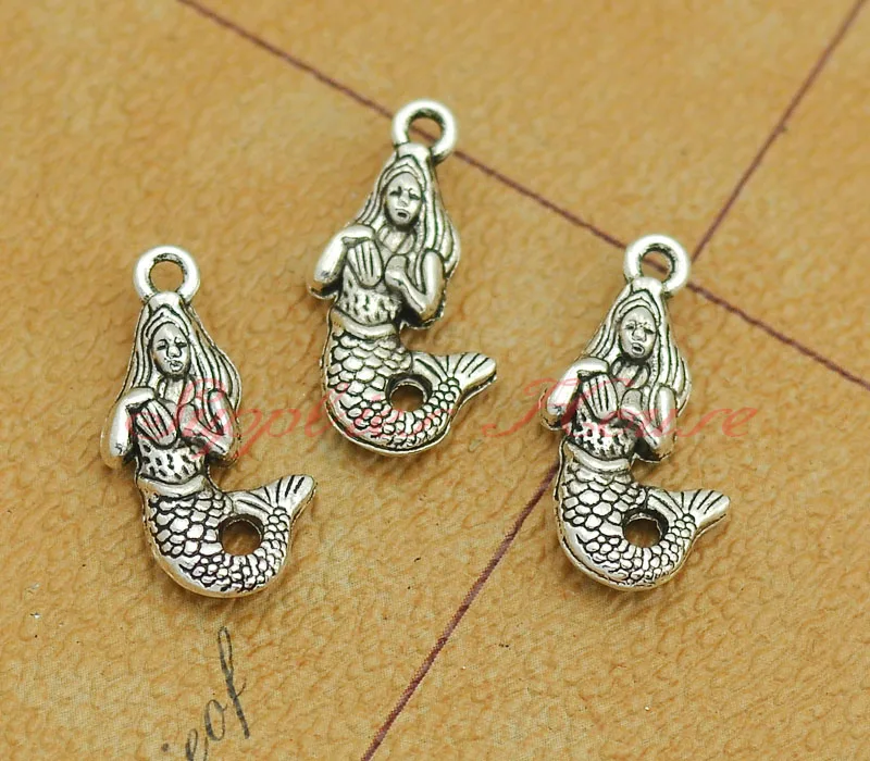 60pcs/lot 22X12mm, Mermaid Charms, Antique silver Mermaid Pendants
