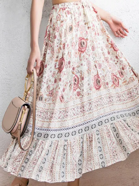 Impresa Boho Mujeres Verano Albaricoque Playa Falda p4pwqdrE