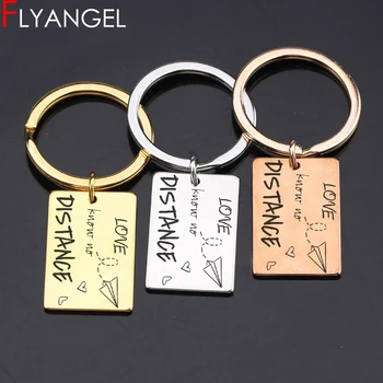 

Creative Keychian Engraved Love Know No Distance Paper Airplane High Quality Car Key Tag Distance Love Keyring Jewelry Gifts