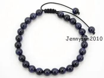 

Handmade 6mm Adjustable Natural Blue Sand Gems Stone Round Beads Bracelet Healing Reiki 5Strands/Pack