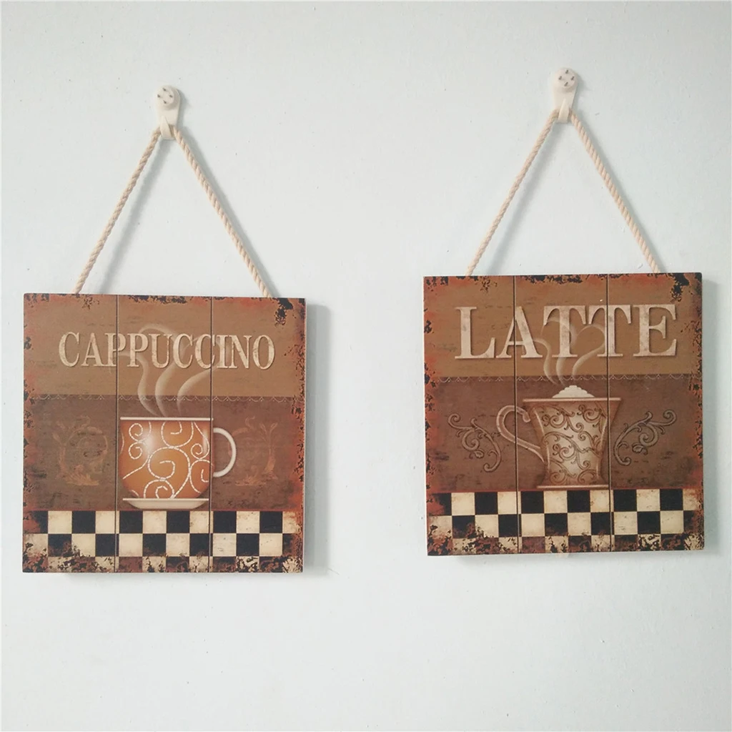 Rustic Farmhouse Wood Board Sign Latte & Cappuccino  Wall Door Hanging Coffee Bar Decorative plaque Sign