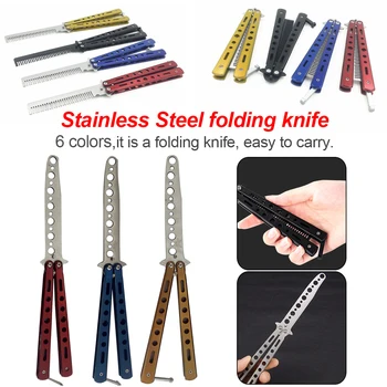

Butterfly Style Dull Blade Knife Tool Stainless Steel Outdoor Trainer Training Practice Go Practice Knife Comb Tool