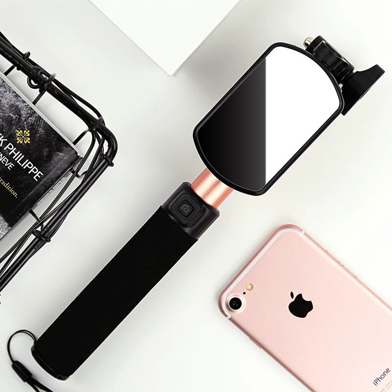 

HONGDAK Handheld Extendable Wired Built-in Remote Shutter Monopod Selfie Stick with Rear Mirror for iOS & Android Smartphones