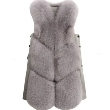 

2018 new imitation fox fur fashion slim vest long section ladies fur vest vest shoulder winter women's clothing H6